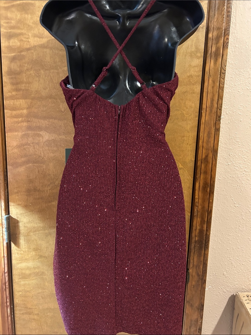Sparkle Burgundy Wrap Mini Dress - Homecoming - Picture 6 of 10